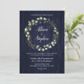 Invitation Mariage bleu de la marine Eucalyptus Wreath (Debout devant)