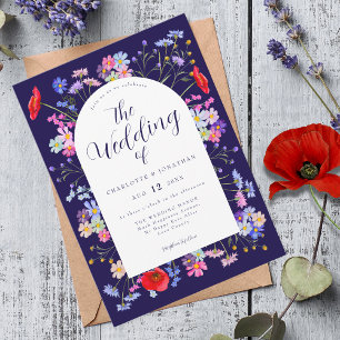 Invitation Mariage bleu de la marine Fleur sauvage Boho