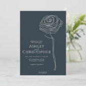 Invitation Mariage bleu de la marine Flore dessinée moderne (Debout devant)