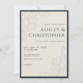 Invitation Mariage bleu de la marine Flore dessinée moderne (Devant)