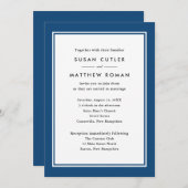 Invitation Mariage bleu de la marine frontalière classique (Devant / Derrière)