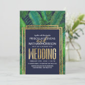Invitation Mariage bleu de la marine Gold Navy Tropical Palm (Debout devant)