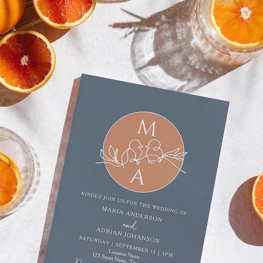 Invitation Mariage bleu de la marine Monogram