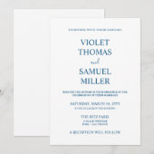 Invitation Mariage bleu de luxe minimaliste (Devant / Derrière)
