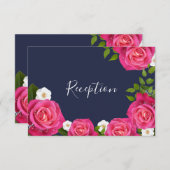 Invitation Mariage Bleu de Minuit et Rose Pink - Réception (Devant / Derrière)