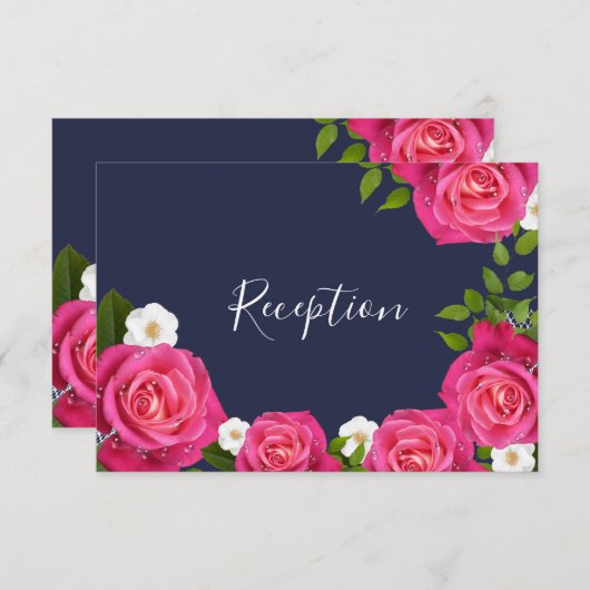 Invitation Mariage Bleu de Minuit et Rose Pink - Réception (Devant / Derrière)