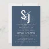 Invitation Mariage Bleu de Plante de Coton Botanique (Devant)