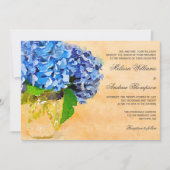 Invitation Mariage bleu de pot de maçon d'aquarelle (Devant)