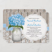 Invitation Mariage bleu décoré d'un monogramme d'hortensia de (Devant / Derrière)