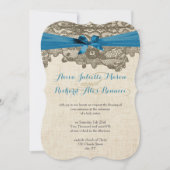 Invitation Mariage bleu dentelle rustique (Devant)