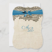 Invitation Mariage bleu dentelle rustique (Dos)