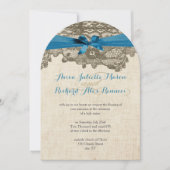 Invitation Mariage bleu dentelle rustique (Devant)