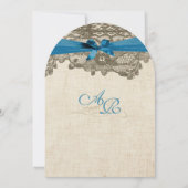 Invitation Mariage bleu dentelle rustique (Dos)