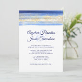 Invitation Mariage bleu d'or de marine d'aquarelle moderne (Debout devant)