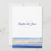 Invitation Mariage bleu d'or de marine d'aquarelle moderne (Dos)
