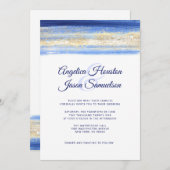 Invitation Mariage bleu d'or de marine d'aquarelle moderne (Devant / Derrière)