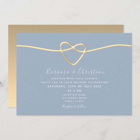 Invitation Mariage bleu Dusty (Devant / Derrière)