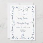 Invitation Mariage bleu Dusty dessiné main rétro Whimsical (Devant)