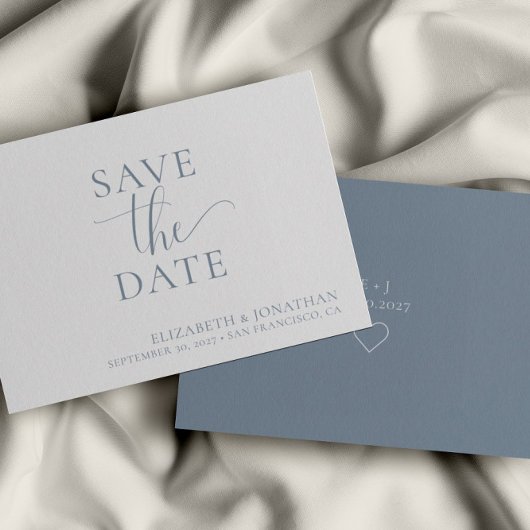 Invitation Mariage bleu Dusty Minimaliste Enregistrer La Cart
