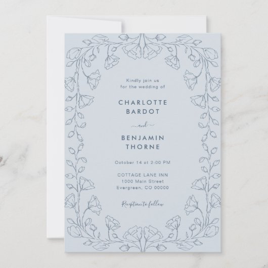 Invitation Mariage bleu Dusty romantique (Devant)