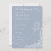 Invitation Mariage bleu Dusty tiré à la main rustique (Devant)