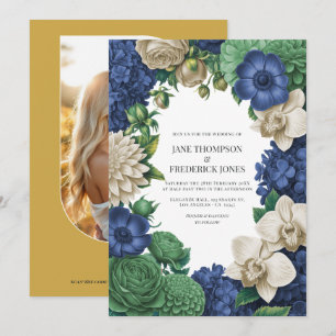 Invitation Mariage Bleu encre, Vert ardoise & Sable d'hiver