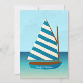 Invitation Mariage bleu et blanc de bateau à voile (Dos)