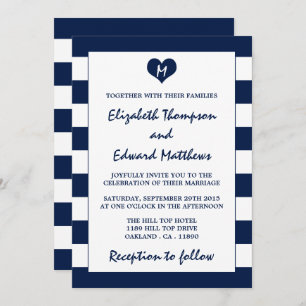 Invitation Mariage bleu et blanc de marine moderne chic