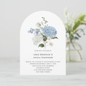 Invitation Mariage bleu et blanc Hydrangea Rose blanche (Debout devant)