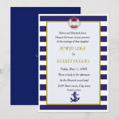 Invitation Mariage bleu et blanc marine (Devant / Derrière)