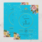 Invitation Mariage bleu et floral (Devant / Derrière)