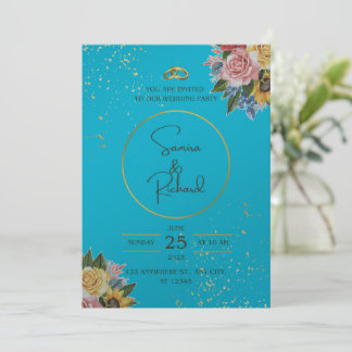 Invitation Mariage bleu et floral