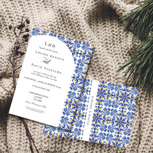 Invitation Mariage bleu et jaune méditerranéen