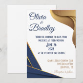 Invitation Mariage bleu et or de la marine (Devant / Derrière)