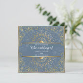 Invitation Mariage bleu et or éblouissant (Debout devant)