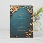 Invitation Mariage bleu et or enchanté (Debout devant)