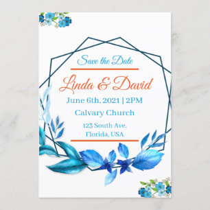 Invitation Mariage bleu et orange Enregistrer la date