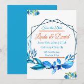 Invitation Mariage Bleu et Orange Épargnez la Date (Devant / Derrière)