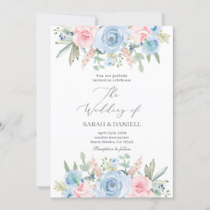 Invitation Mariage bleu et rose