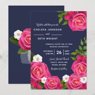 Invitation Mariage bleu et rose de minuit