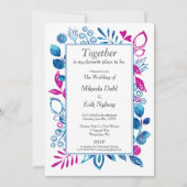 Invitation Mariage Bleu et Rose Magenta (Devant)