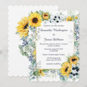 Invitation Mariage bleu et tournesol de la Marine (Devant / Derrière)