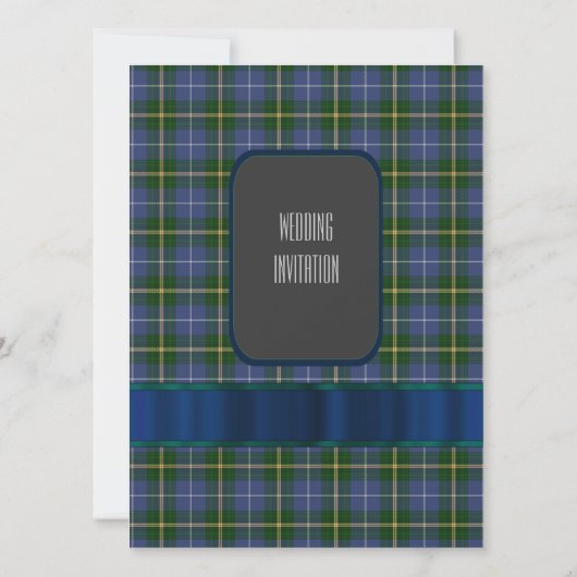 Invitation Mariage bleu et vert tartan plaid (Dos)