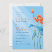 Invitation Mariage Bleu Fleur Orange élégant (Devant)