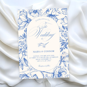 Invitation Mariage bleu floral artistique classique