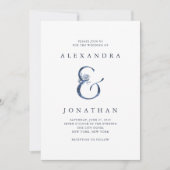 Invitation Mariage bleu floral d'aquarelle de l'esperluète | (Devant)