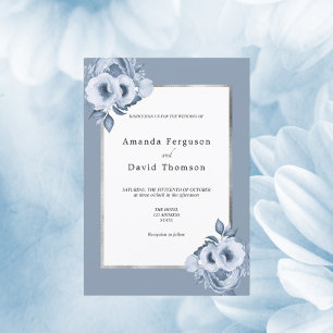 Invitation Mariage bleu foncé argent couleur eau