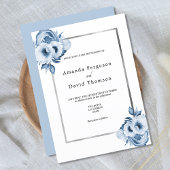 Invitation Mariage bleu foncé argent couleur eau