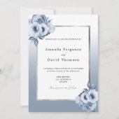 Invitation Mariage bleu foncé argent couleur eau (Devant)