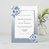 Invitation Mariage bleu foncé argent couleur eau (Debout devant)